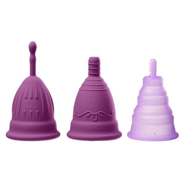 CLOUD 9 HEALTH & WELLNESS REUSABLE MENSTRUAL CUPS 3-PK W/BONUS TRAVEL CUP & CASE