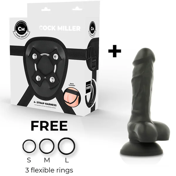 Cock miller harness + silicone dildo density articulable cocksil 13cm black