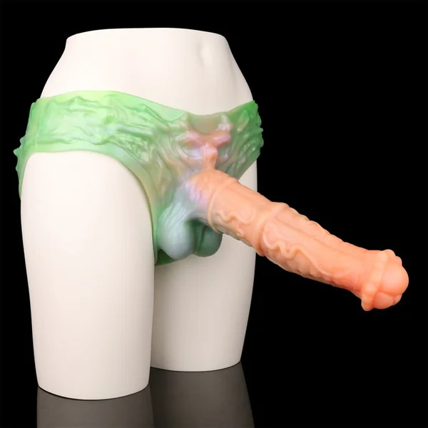 Colorful Horse Dildo Cock Sleeve Pants - Silicone Wearable Underwear Male Extender