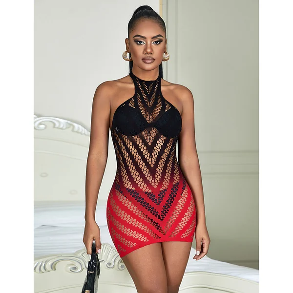 ComeOn Dear – Dress Fishnet Ombre – Black & Red
