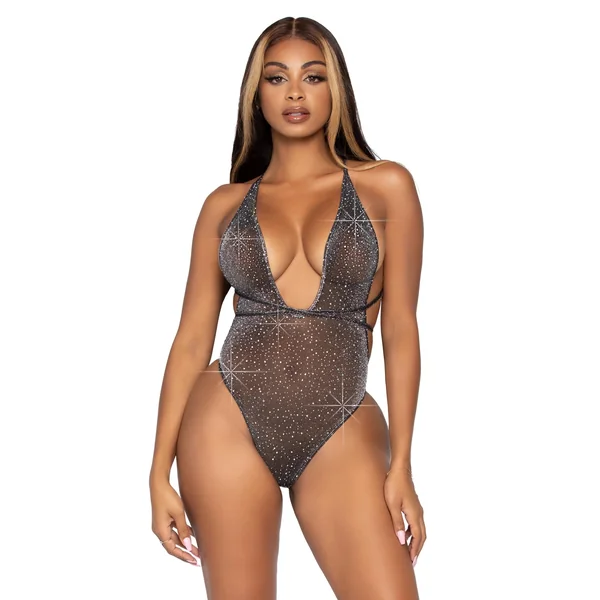 Convertible Lurex Rhinestone Teddy - One Size - Black Silver