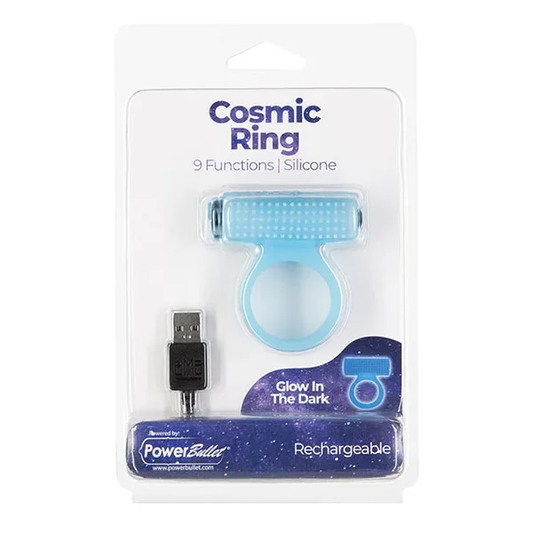 Cosmic Cock Ring w/Rechargeable Bullet – 9 Functions Glow in the Dark
