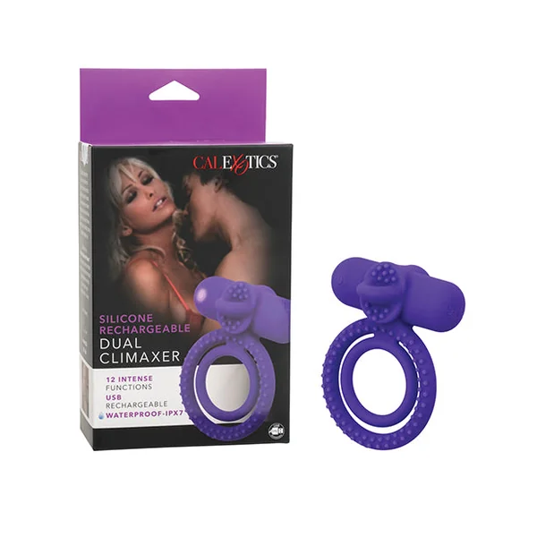 Couple's Enhancer Silicone Rechargeable Dual Climaxer Enhancer w/Flickering Tongue - Purple