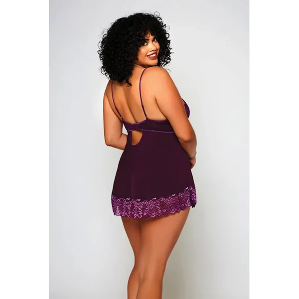 Cross Dye Lace & Microfiber Babydoll & G-string Purple