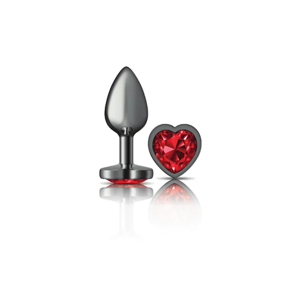 Deep Red Heart Gem Gunmetal Metal Plug - Sm