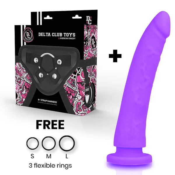 Delta club toys harness + medical silicone purple dildo 23 x 4.5 cm