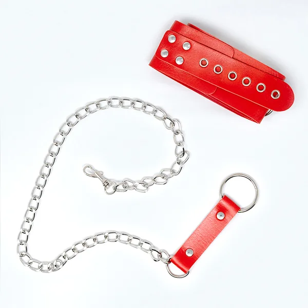 Deluxe Fetish – Studded Red Collar & Leash