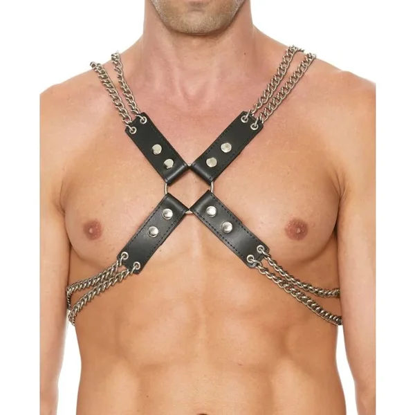 Double Chain Leather Chest Harness
