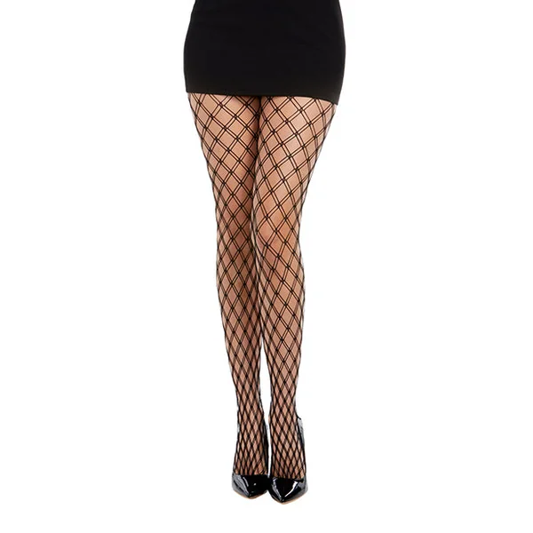 Double Fence Net Pantyhose - Black O/S