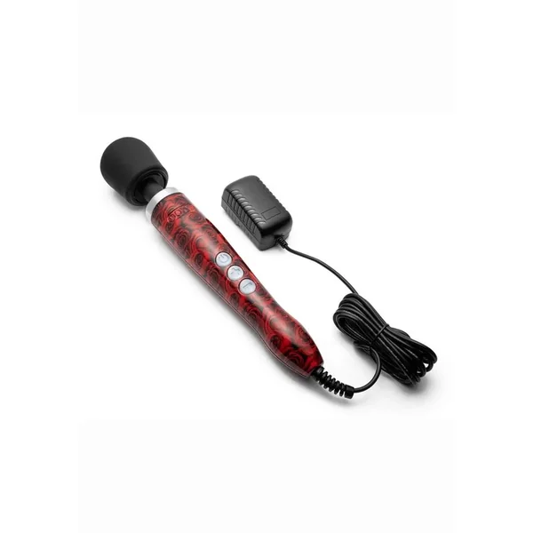 Doxy Die Cast Wand Plug-In Vibrating Body Massager Metal – Rose Pattern Red/Black
