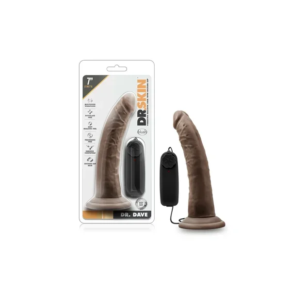 Dr. Skin – Dr. Dave – 7 Inch Vibrating Cock with Suction Cup – Chocolate