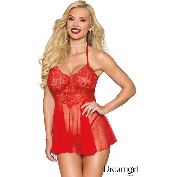 Dreamgirl Lingerie - Mesh dot babydoll 13524