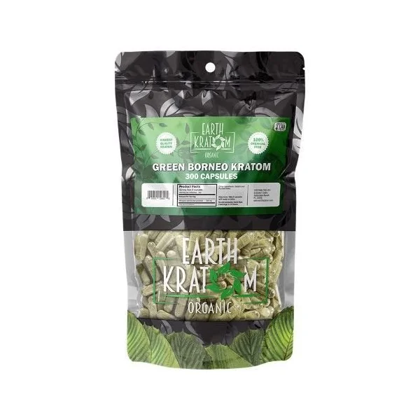 Earth Kratom 300ct Capsules Green Borneo