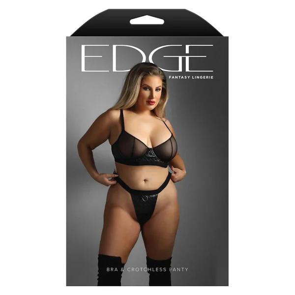 Edge Quilted Wet Look Bra & Crotchless Panty Set by Fantasy Lingerie