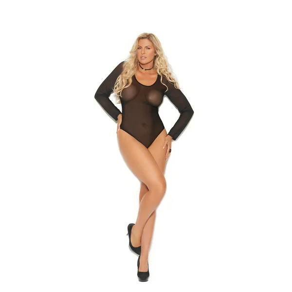 Elegant Moments Long Sleeve Mesh Teddy With Snap Crotch