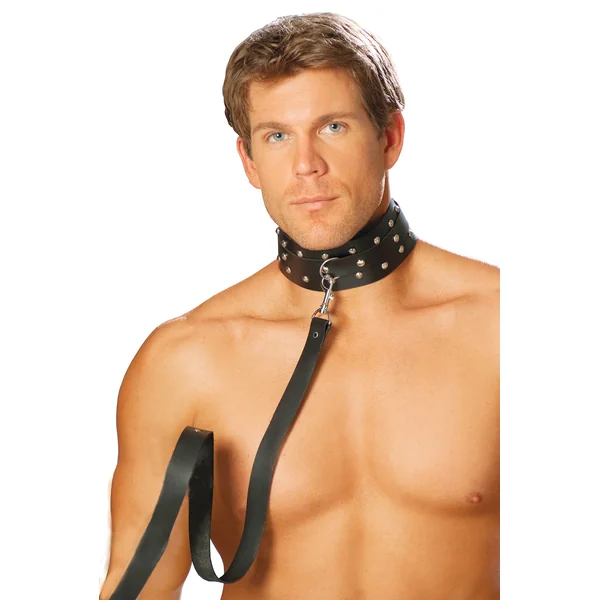 Elegant Moments Mens Leather Collar With Studs And O Ring