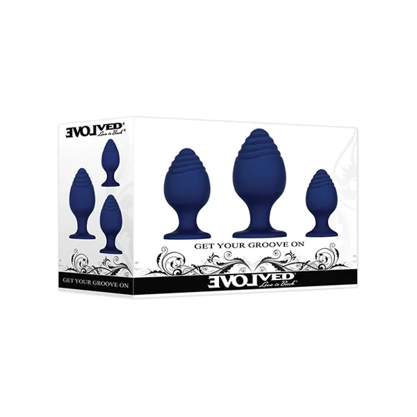 Evolved Get Your Groove On 3 Pc Silicone Anal Plug Set - Blue