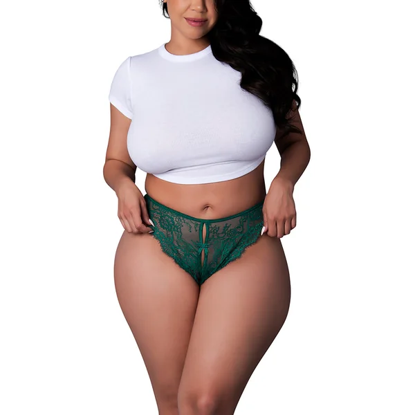 Exposed Evermore Sheer Eyelash Lace Split Crotch Panty - Curvy