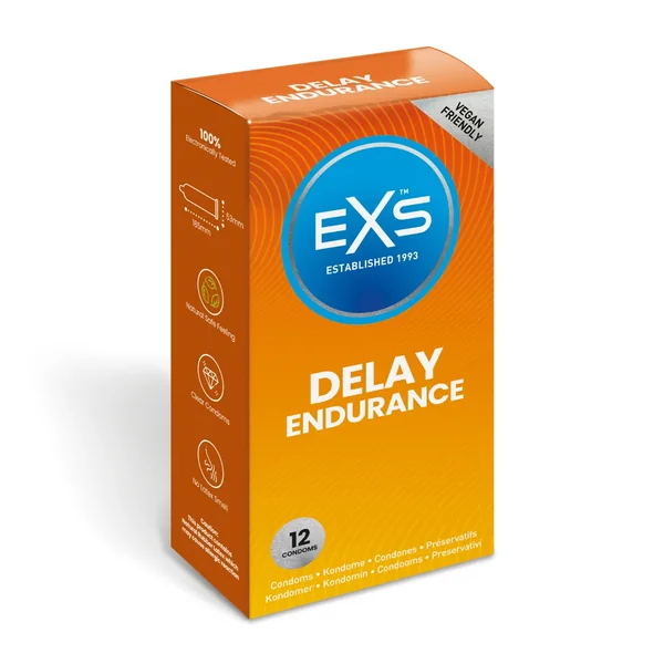 EXS Delay Condoms 12-Pack – Natural Latex & Silicone Lubricated