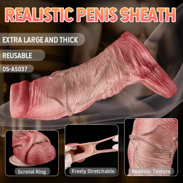 FAAK 5037 Realistic Cock Sleeve Penis Sheath 7inch Open End Lifelike Silicone Extender for Men