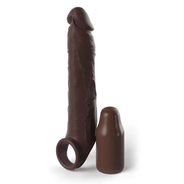 Fantasy X-Tension Elite Silicone Uncut Extension Sleeve with Strap 7in – Chocolate