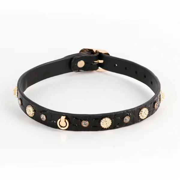 Fetish & Fashion Alina Faux Croc Leather Charm & Rhinestone Day Collar