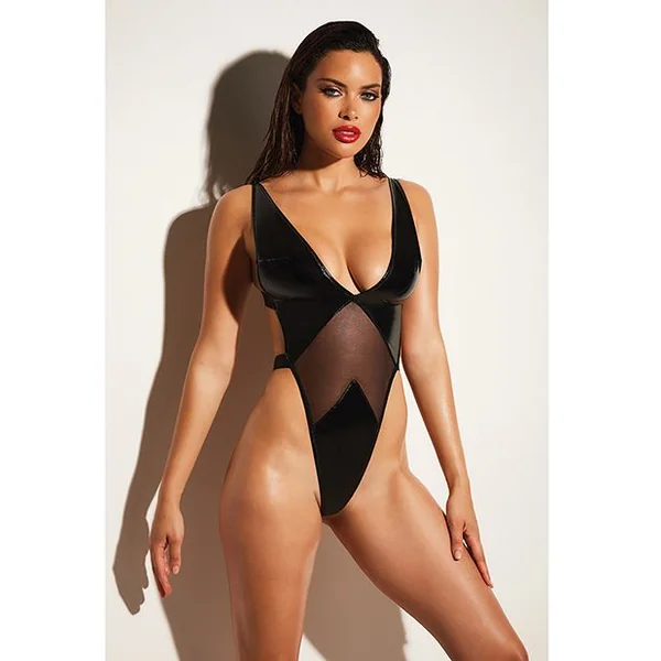 FETISH Limitless Soft Cup High Leg Vinyl & Mesh Teddy