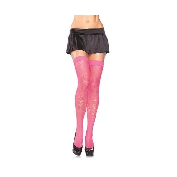 Fishnet Thigh Highs - One Size - Neon Pink