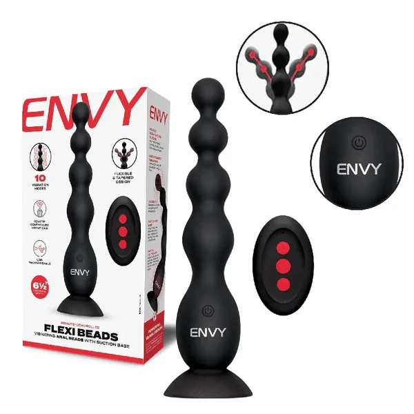 Flexi Beads Vibrating Rechargeable Anal Beads Remote Control Butt Plug with Suction Base