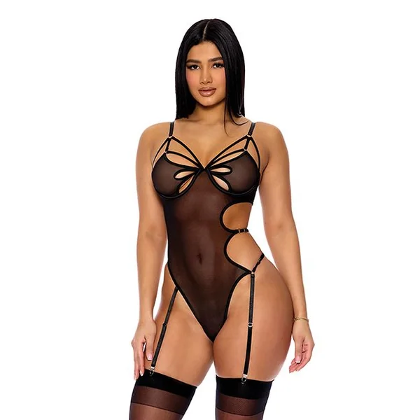 Forplay Feeling Butterflies Mesh Teddy With Garters