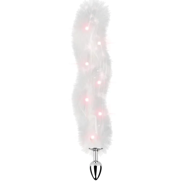 Foxy Tail - Light Up Faux Fur Butt Plug - White Plug - White