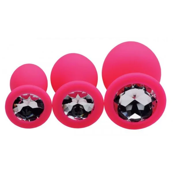 Frisky 3 Piece Silicone Anal Plugs With Gems