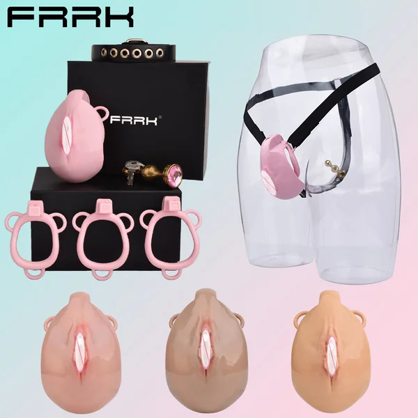 FRRK Sissy Pussy Chastity Cage With Wearable Butt Plug