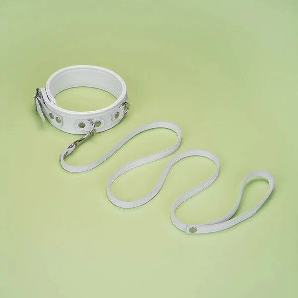 Fuji White Collection Leather Collar with Leash