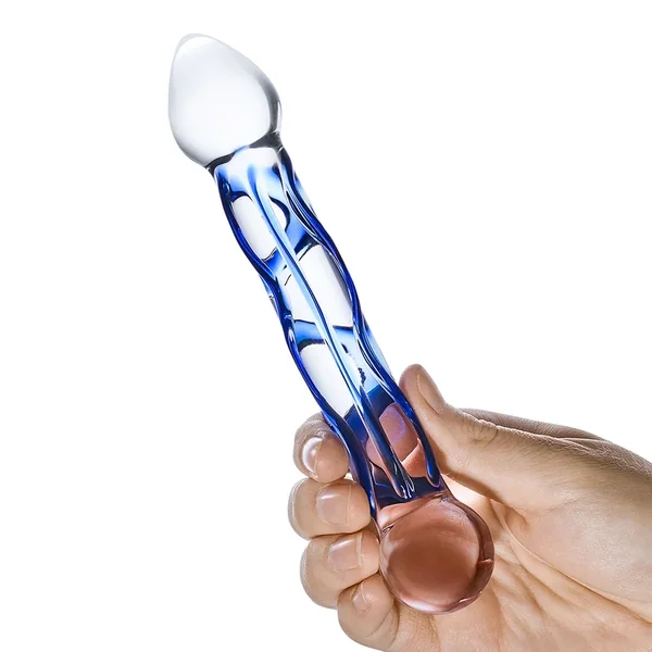 Full Tip Textured Easy To Insert Tapered Non-Realistic Glass Dildo