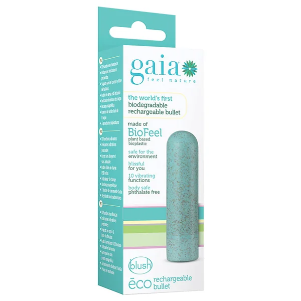 Gaia Eco Rechargeable: Plant-Based 3" Smooth Multispeed Bullet Vibrator in Aqua - Made from Sustainable BioFeel