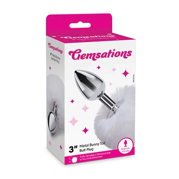 Gemsations 2.95″ Metal Bunny Tail Butt Plug – Silver