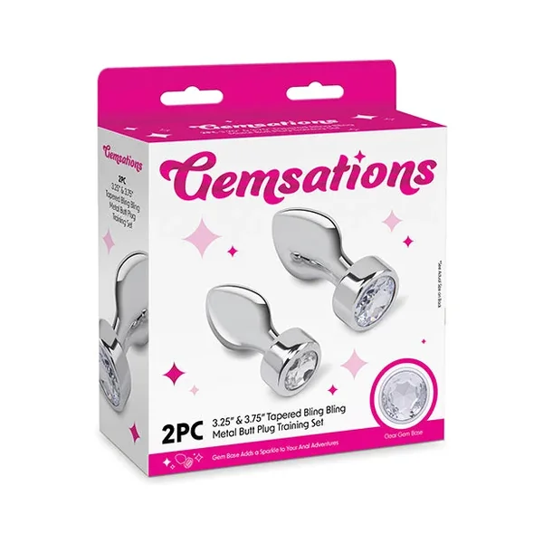 Gemsations 2 pc 3.25″ & 3.7″ Tapered Bling Bling Metal Butt Plug Train