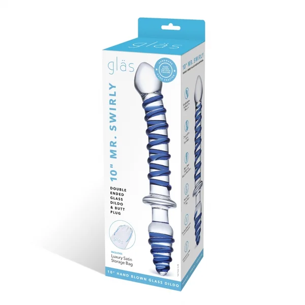 GLAS 10 MR SWIRLY DOUBLE ENDED GLASS DILDO & BUTT PLUG “