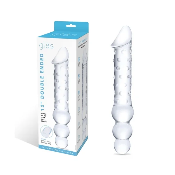 GLAS 12IN DOUBLE ENDED DILDO W / ANAL BEADS
