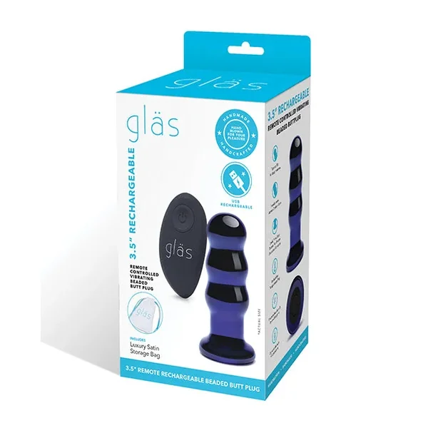 Glas 3.5″ Rechargeable Vibrating Beaded Butt Plug – Blue