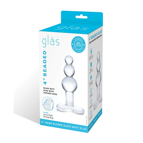 Glas 4" Beaded Glass Butt Plug W/tapered Base - Clear