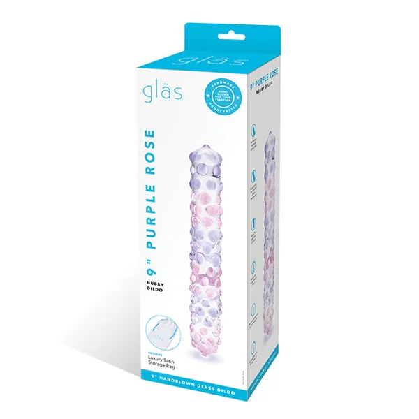 Glas 9" Purple Rose Nubby Glass Dildo - Purple/pink