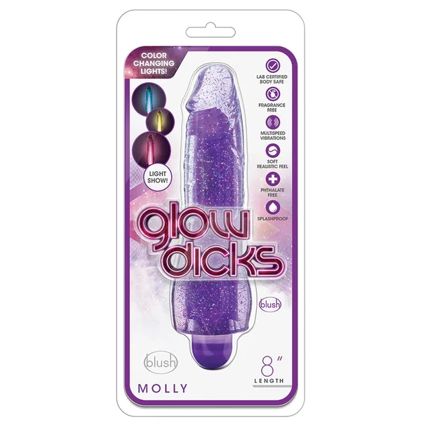 Glow Dicks Molly Glitter Realistic Purple 8-Inch Long Vibrating Dildo