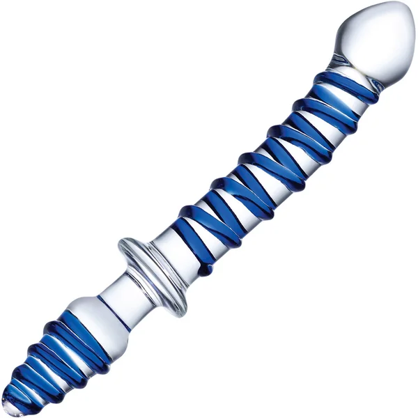 Gläs Mr. Swirly Double Ended Glass Dildo & Butt Plug - Clear & Blue