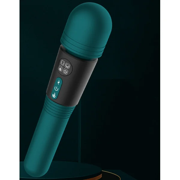 (Green) Powerful Dual Stimulation Wand Vibrator - Heated Tip, Multi-Mode, LCD Display