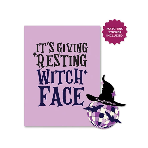 Halloween Witch Face Greeting Card w/Sticker