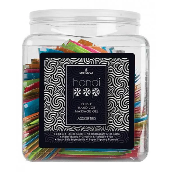 Handipop Hand Job Massage Gel Assorted Flavor - 100 Piece Single Use Packet Tub
