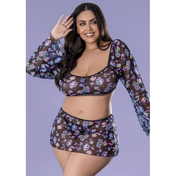 HAZY DAYZ CROP TOP SKIRT & G STRING MUSHROOM 2XL