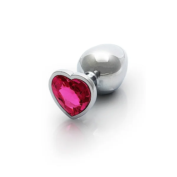 HEART GEM BUTT PLUG MEDIUM SILVER RUBELLITE PINK